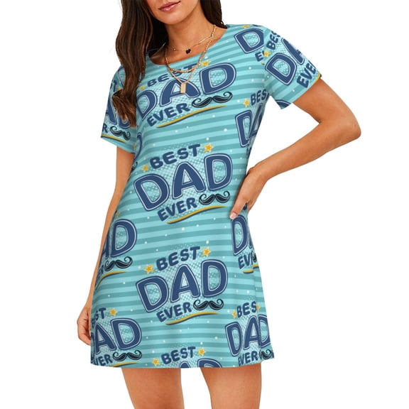 Kuqiui Best Dad Ever Pattern Women's Short-sleeved Nightgown,Casual Sleep A-line Sleepwear Comfy Sleepshirt,Cute Breathable Nightdress Ruffle - Small