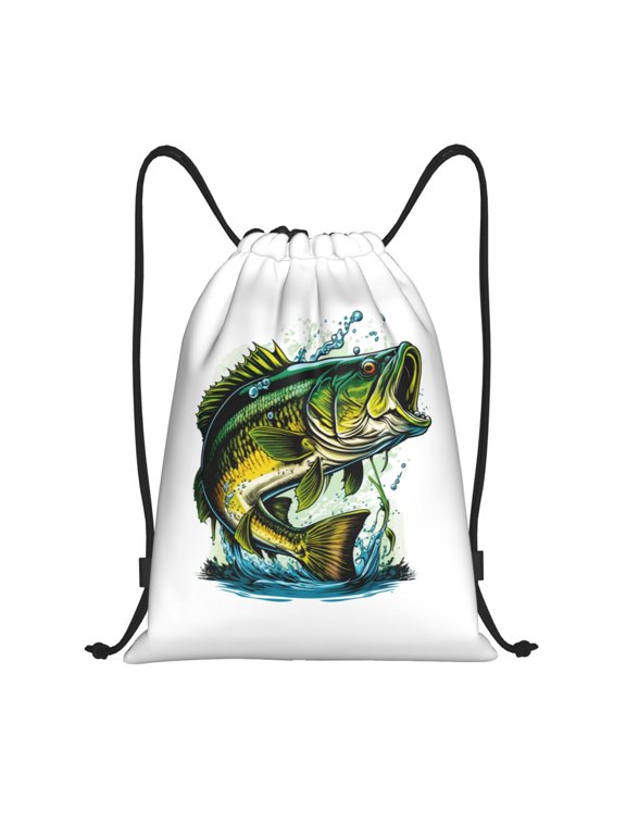 Big bass fish Print Drawstring Backpack Drawstring Bags,Draw String Back Bag Drawstring Bags for Sports,Gym,Travel,Swimming,Beach