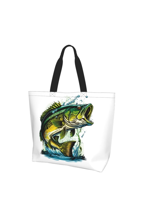 Big bass fish Print Tote Bag,Zipper Tote Bag for Women,Tote Bag Inner Pocket Pattern Lightweight Daily Bag Book Bag