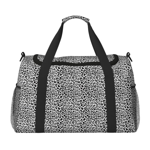 Kuqiui Black Leopard Print Foldable Travel Duffel Bag Tote Carry on Luggage Bag Personal item Sports Gym Bag Water Resistant Weekender Overnight Bags for Women and Men