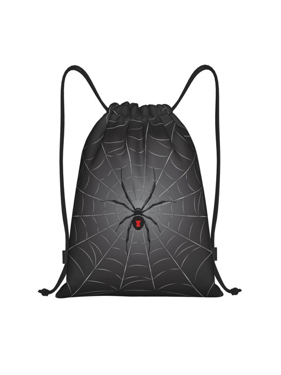 Black Spider On Web Print Drawstring Backpack Drawstring Bags,Draw String Back Bag Drawstring Bags for Sports,Gym,Travel,Swimming,Beach