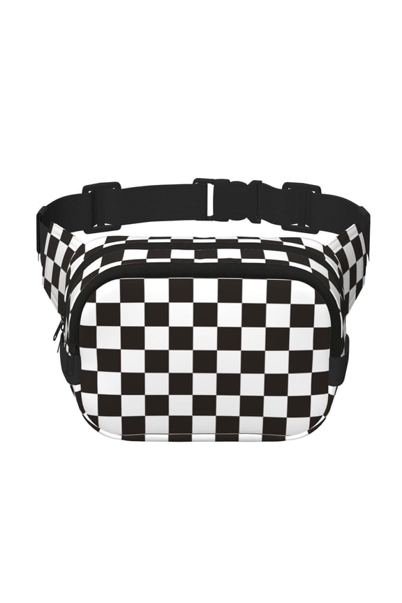 Black and White Checkerboard Print Fanny Packs for Women Cross Body Waist Bag Fashionable Fanny Pack Designer Workout Hiking Waist Pack Running Travel Gym