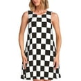 thumbnail image 1 of Kuqiui Black and White Checkerboard for Women's Sleeveless A-Line Dress with Pockets, Casual Knee Length Loose Tank Dress for Summer, 1 of 6