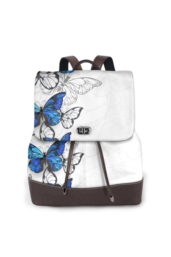 Blue Flying Butterflies Print Leather Backpack Purse For Women Fashion Ladies Vintage Bags Casual College Travel Backpacks bag