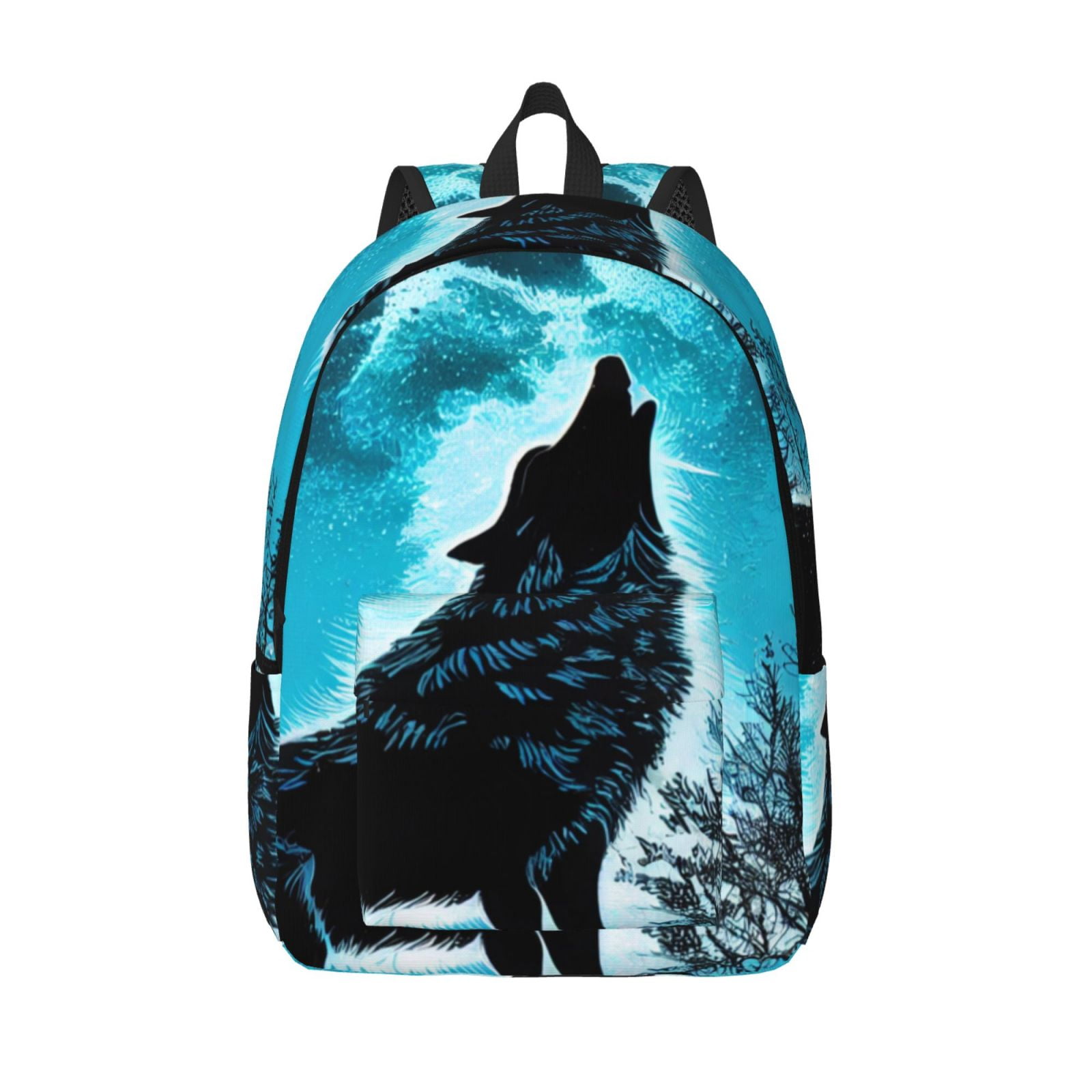 Kuqiui Blue Full Moon Wolf Print Canvas Travel Laptop Backpack for Men Women,Business Work Rucksack College School Computer Bag Fits 15.6 Inch Notebook