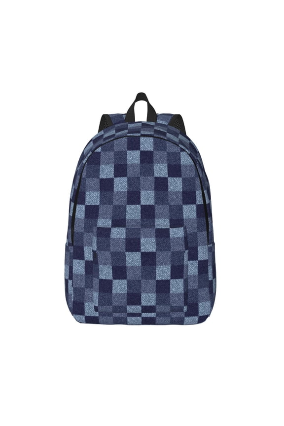 Blue Gingham Buffalo Check Print Canvas Travel Laptop Backpack for Men Women,Business Work Rucksack College School Computer Bag Fits 15.6 Inch Notebook