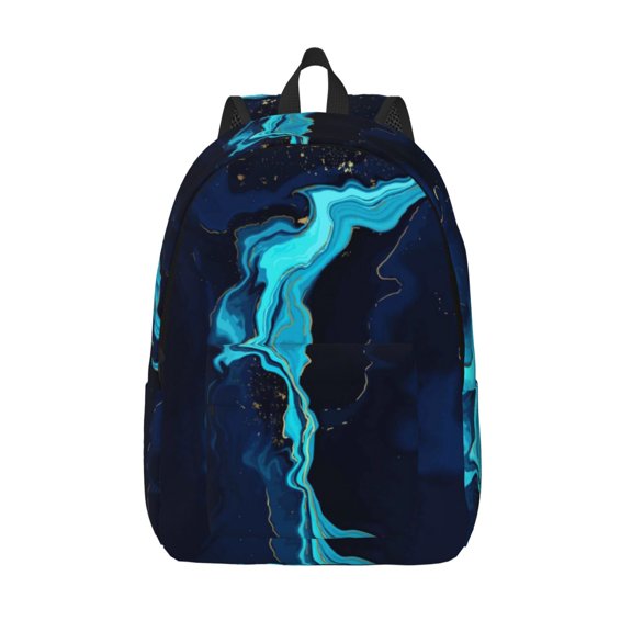 Kuqiui Blue Marble And Gold Print Canvas Travel Laptop Backpack for Men Women,Business Work Rucksack College School Computer Bag Fits 15.6 Inch Notebook