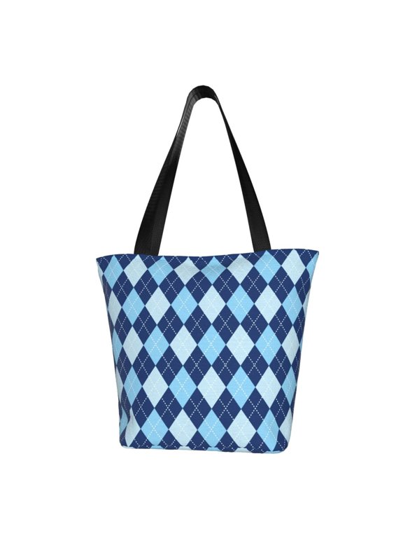 Blue Squares Print Canvas Tote Bag for Women Cute Clothing Book Aesthetic Casual Reusable Tote Shoulder Bags