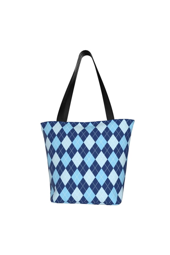Blue Squares Print Canvas Tote Bag for Women Cute Clothing Book Aesthetic Casual Reusable Tote Shoulder Bags