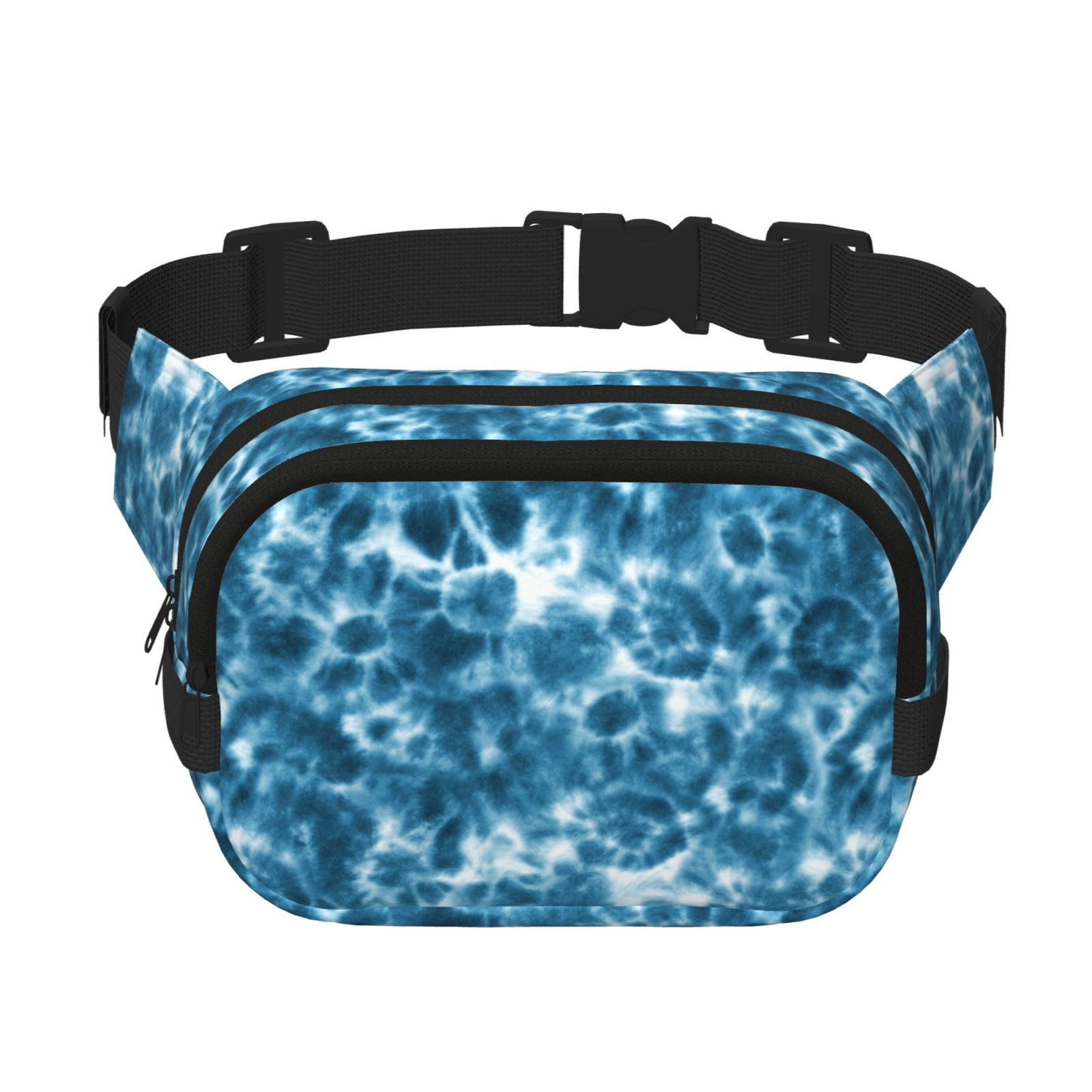 Kuqiui Blue Tie Dye Print Fanny Packs for Women Cross Body Waist Bag Fashionable Fanny Pack Designer Workout Hiking Waist Pack Running Travel Gym