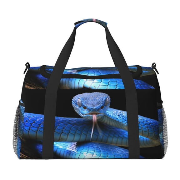 Kuqiui Blue Viper Snake Print Foldable Travel Duffel Bag Tote Carry on Luggage Bag Personal item Sports Gym Bag Water Resistant Weekender Overnight Bags for Women and Men