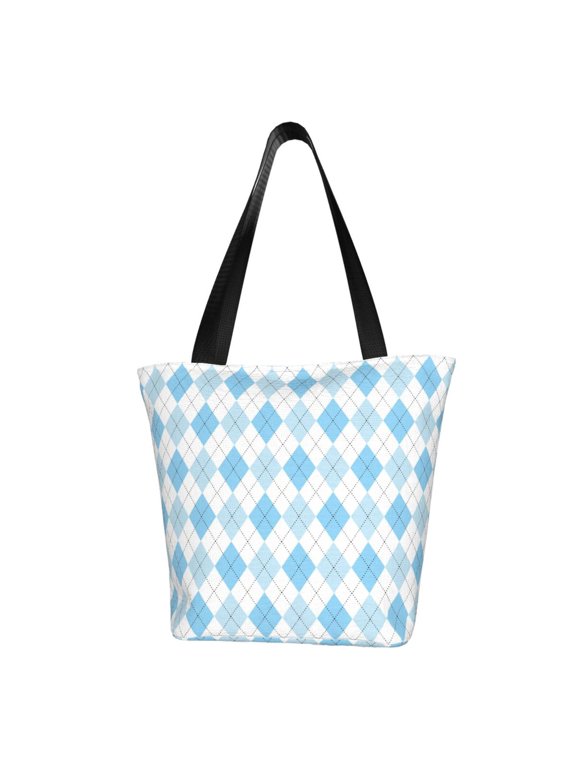 Blue and White Squares Print Canvas Tote Bag for Women Cute Clothing Book Aesthetic Casual Reusable Tote Shoulder Bags
