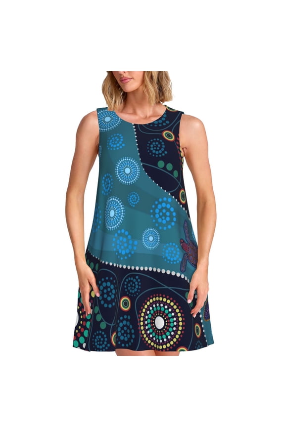 Bohemian Turtle for Women's Sleeveless A-Line Dress with Pockets, Casual Knee Length Loose Tank Dress for Summer