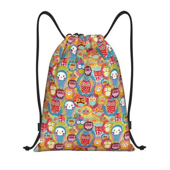 Kuqiui Boho Cute Owls Print Drawstring Backpack Drawstring Bags,Draw String Back Bag Drawstring Bags for Sports,Gym,Travel,Swimming,Beach