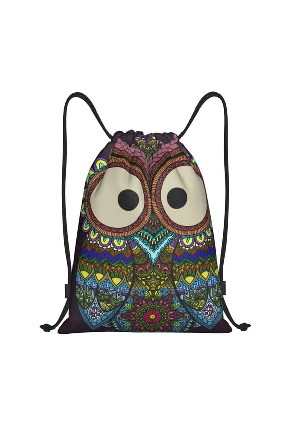 Boho Owl Print Drawstring Backpack Drawstring Bags,Draw String Back Bag Drawstring Bags for Sports,Gym,Travel,Swimming,Beach