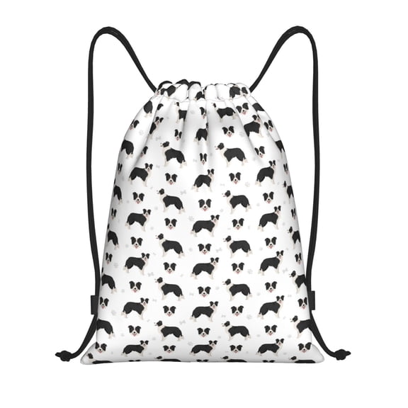 Kuqiui Border Collie Dog Print Drawstring Backpack Drawstring Bags,Draw String Back Bag Drawstring Bags for Sports,Gym,Travel,Swimming,Beach