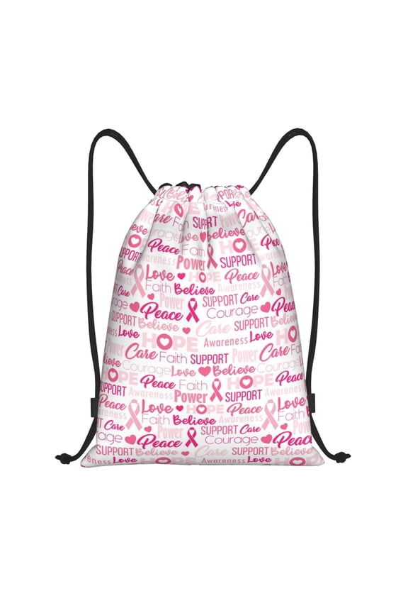 Breast Cancer Ribbons Awareness Print Drawstring Backpack Drawstring Bags,Draw String Back Bag Drawstring Bags for Sports,Gym,Travel,Swimming,Beach