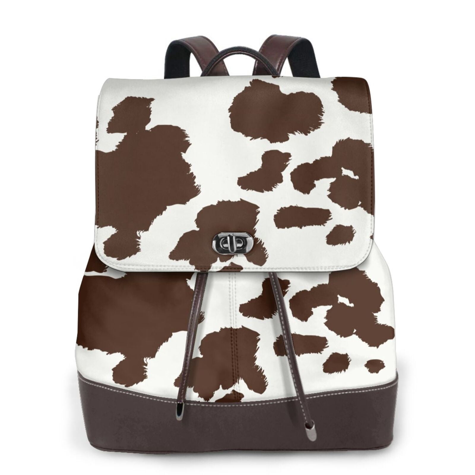 Kuqiui Brown Cow Print Leather Backpack Purse For Women Fashion Ladies Vintage Bags Casual College Travel Backpacks bag