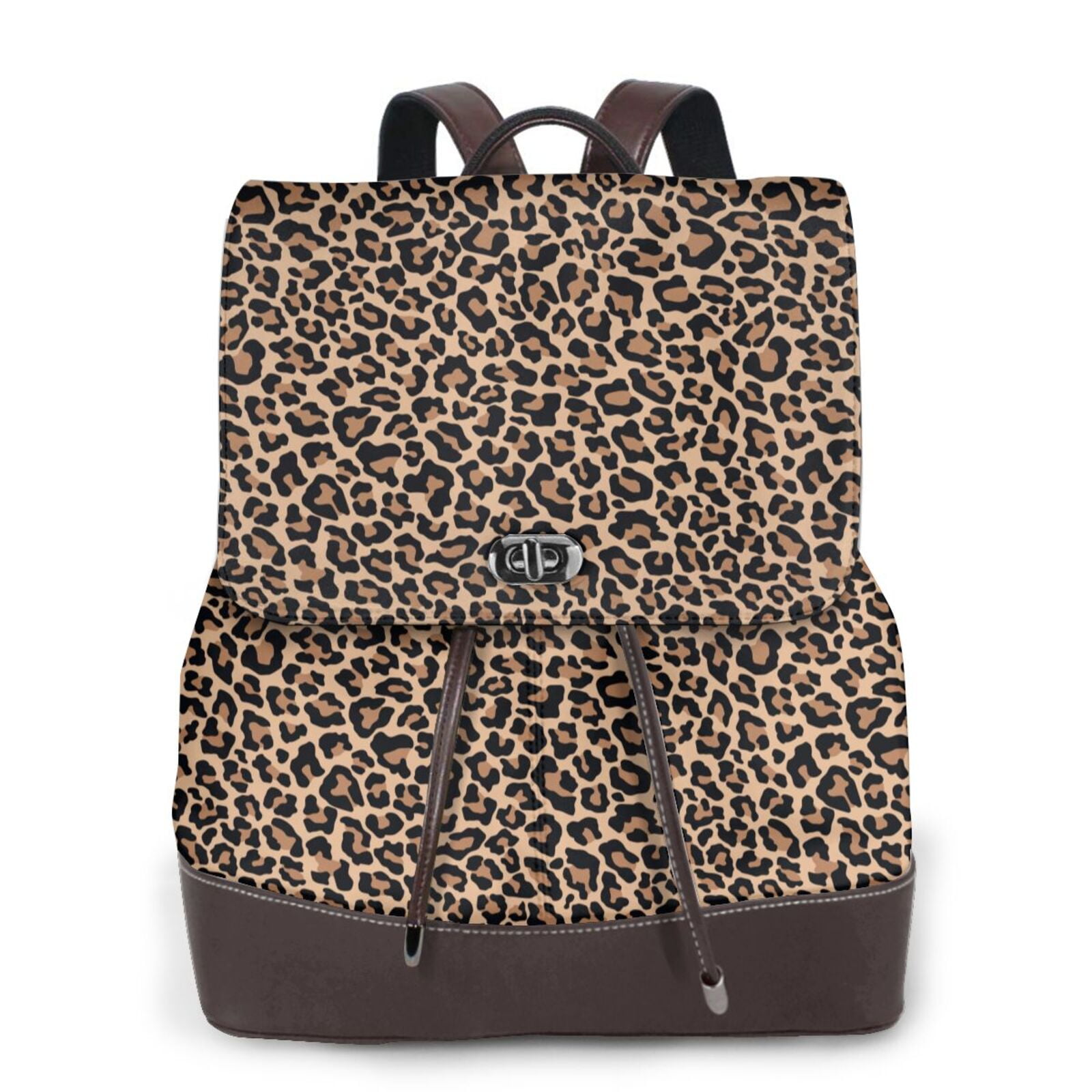 Kuqiui Brown Leopard Print Leather Backpack Purse For Women