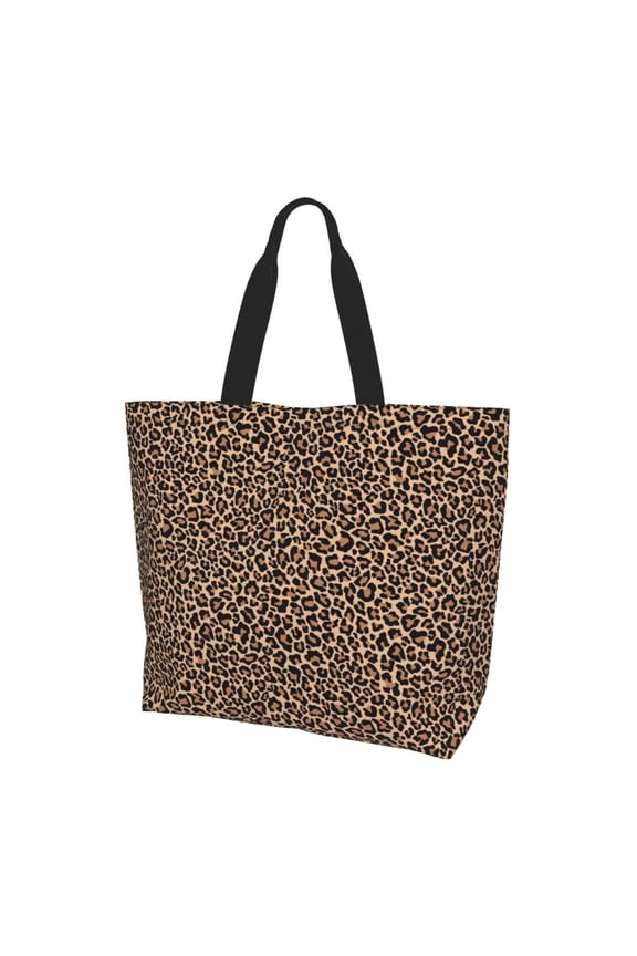 Brown Leopard Print Tote Bag,Zipper Tote Bag for Women,Tote Bag Inner Pocket Pattern Lightweight Daily Bag Book Bag
