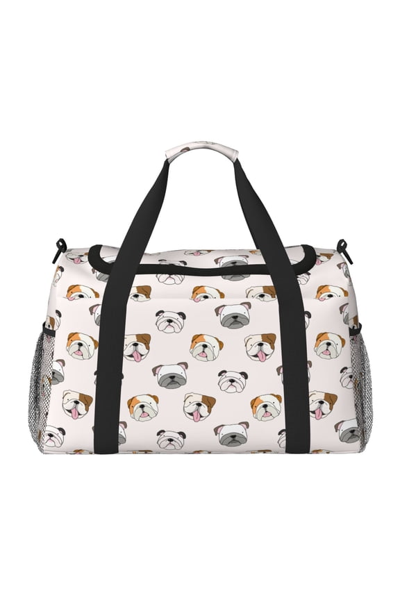 Bulldog Face Print Foldable Travel Duffel Bag Tote Carry on Luggage Bag Personal item Sports Gym Bag Water Resistant Weekender Overnight Bags for Women and Men