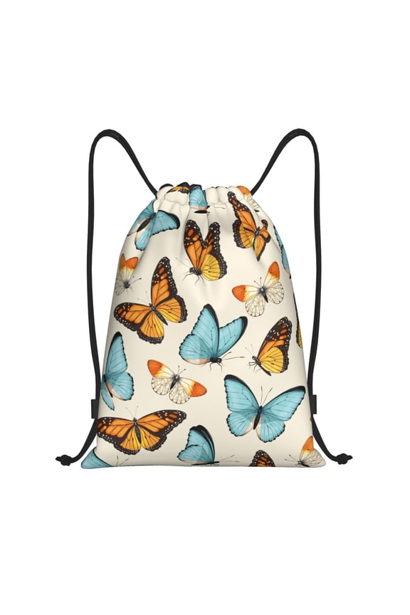 Butterflies Print Drawstring Backpack Drawstring Bags,Draw String Back Bag Drawstring Bags for Sports,Gym,Travel,Swimming,Beach