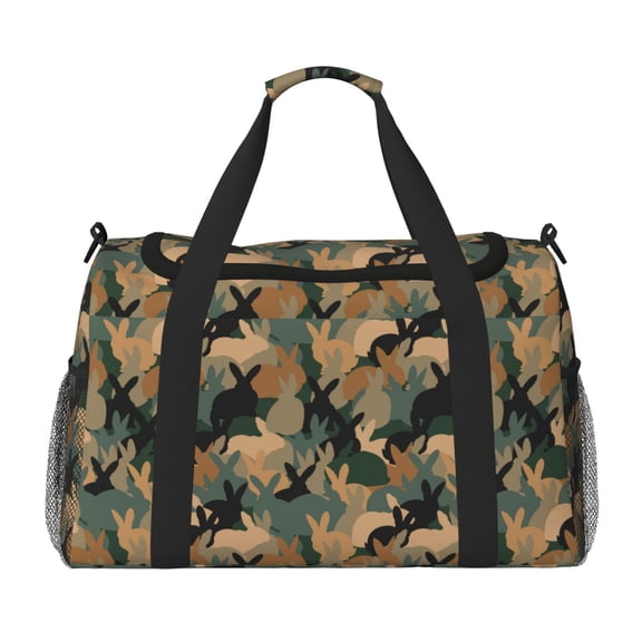 Kuqiui Camouflage Rabbit Print Foldable Travel Duffel Bag Tote Carry on Luggage Bag Personal item Sports Gym Bag Water Resistant Weekender Overnight Bags for Women and Men