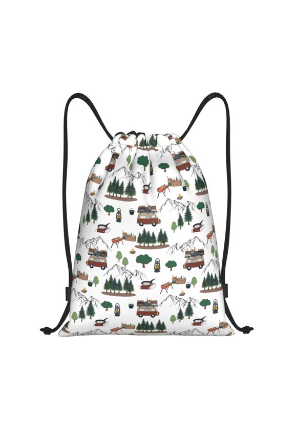 Camping Caravan 2 Print Drawstring Backpack Drawstring Bags,Draw String Back Bag Drawstring Bags for Sports,Gym,Travel,Swimming,Beach