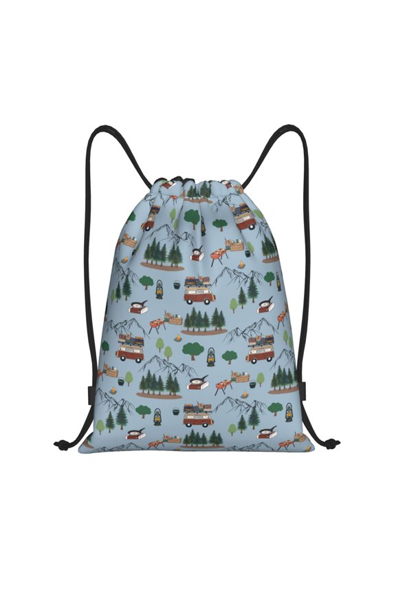 Camping Caravan Print Drawstring Backpack Drawstring Bags,Draw String Back Bag Drawstring Bags for Sports,Gym,Travel,Swimming,Beach