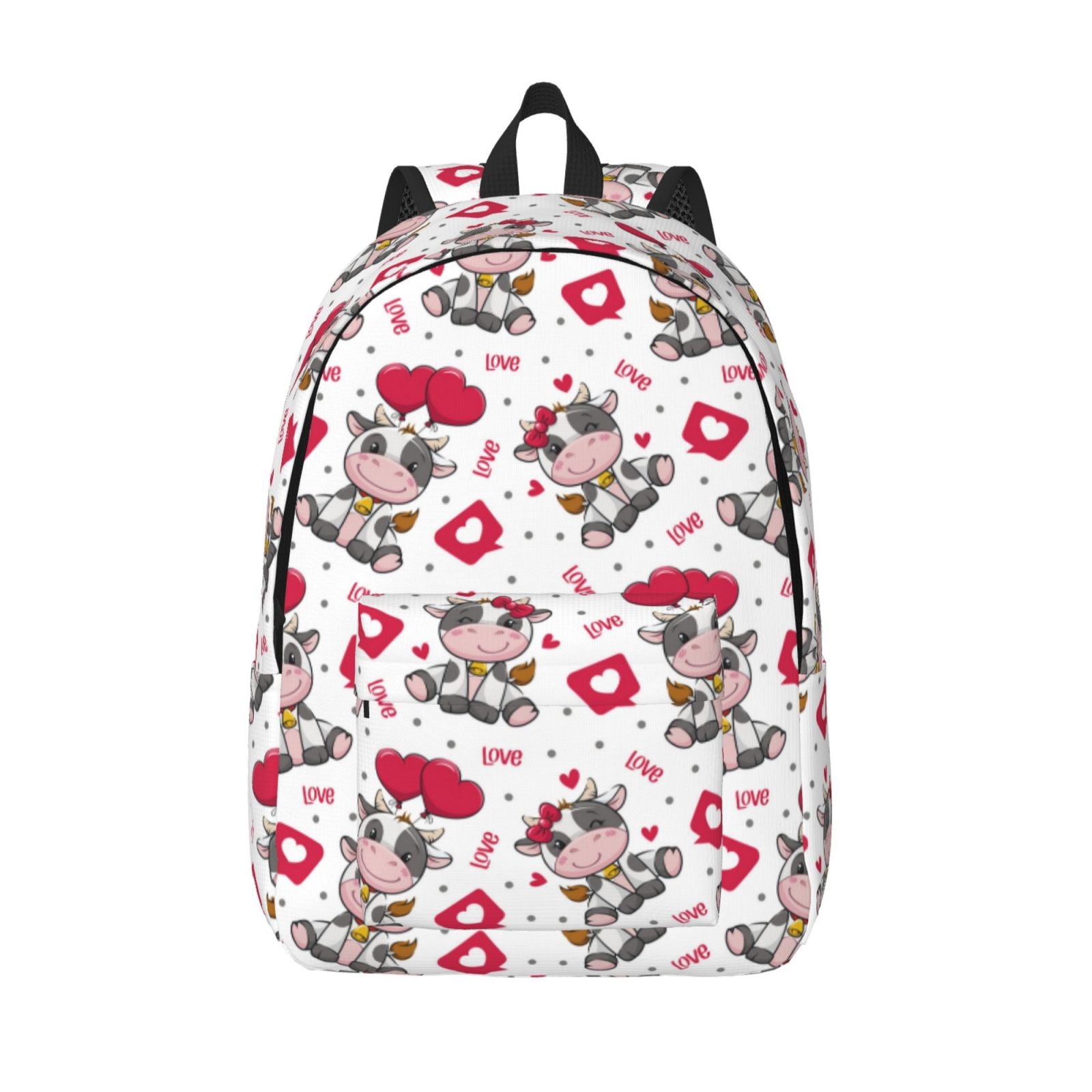 Kuqiui Caring Cow Print Canvas Travel Laptop Backpack for Men Women,Business Work Rucksack College School Computer Bag Fits 15.6 Inch Notebook