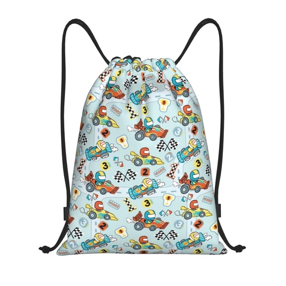 Kuqiui Cartoon Car Racing Print Drawstring Backpack Drawstring Bags,Draw String Back Bag Drawstring Bags for Sports,Gym,Travel,Swimming,Beach