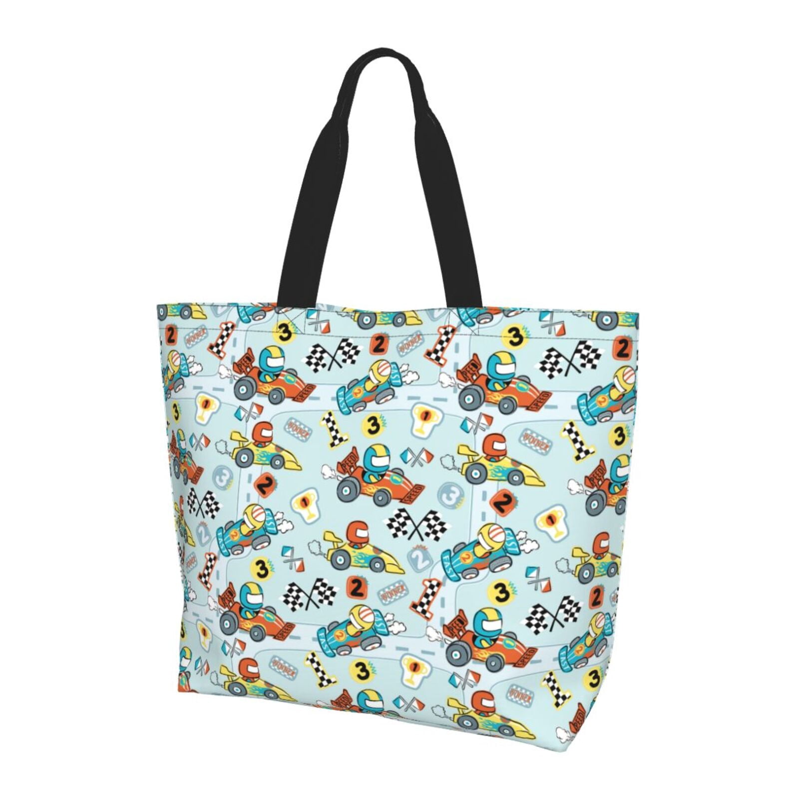 Tote Racing Paper Kuqiui Cartoon Car Racing Print Tote Bag,Zipper Tote Bag for Women,Tote ...