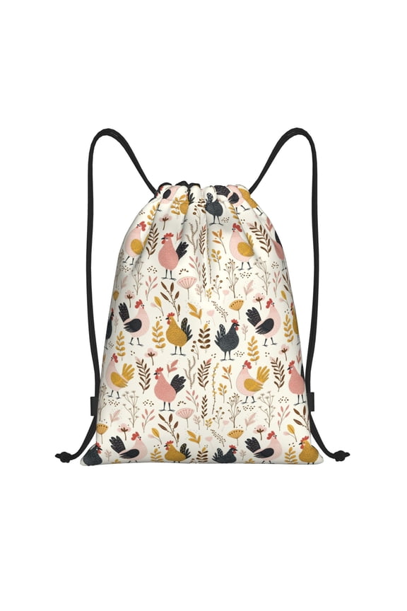 Cartoon Chickens Print Drawstring Backpack Drawstring Bags,Draw String Back Bag Drawstring Bags for Sports,Gym,Travel,Swimming,Beach