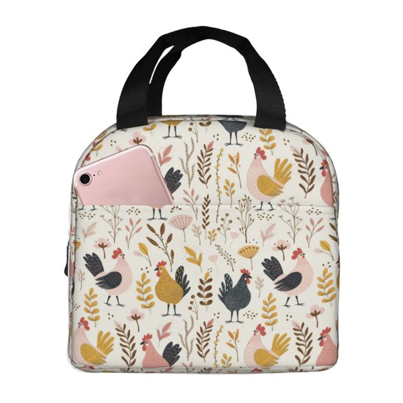 Kuqiui Cartoon Chickens Print Lunch Bag Lunch Box for Women & Men,Large Capacity Insulated Lunch Bag for Adult,Leakproof Reusable Lunch Tote Bags for Work/Office/Travel/Picnic