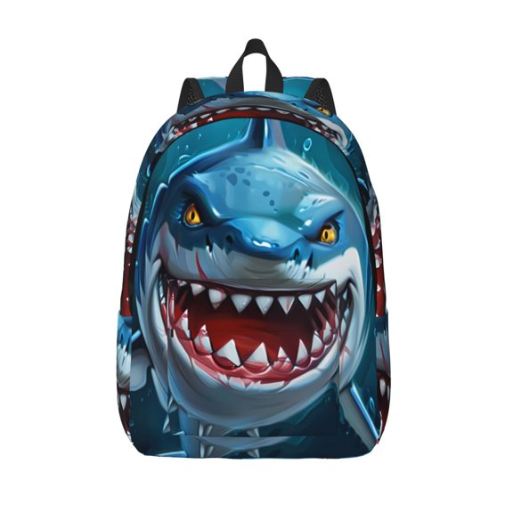 Kuqiui Cartoon Cute Shark Print Canvas Travel Laptop Backpack for Men Women,Business Work Rucksack College School Computer Bag Fits 15.6 Inch Notebook