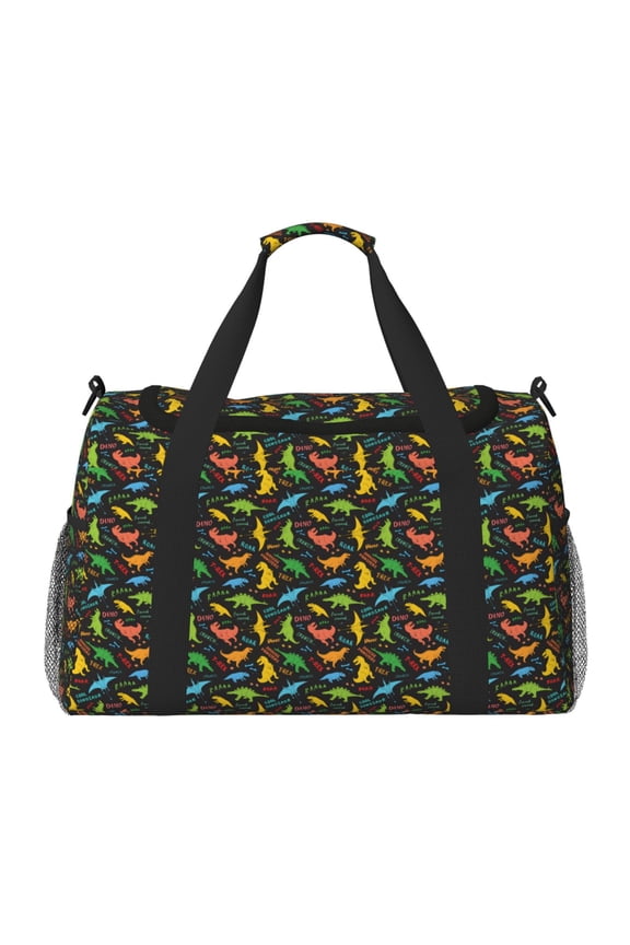 Cartoon Dino Print Foldable Travel Duffel Bag Tote Carry on Luggage Bag Personal item Sports Gym Bag Water Resistant Weekender Overnight Bags for Women and Men