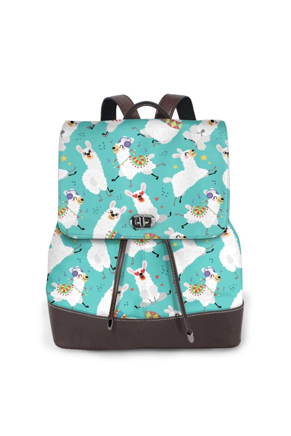 Cartoon Llamas Print Leather Backpack Purse For Women Fashion Ladies Vintage Bags Casual College Travel Backpacks bag