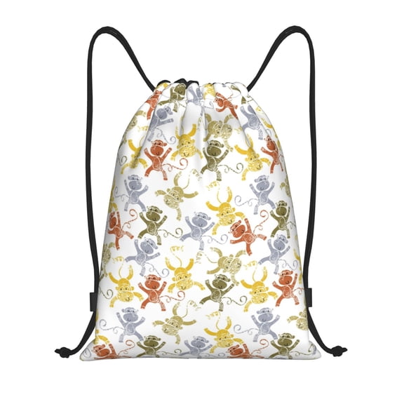 Kuqiui Cartoon Monkey Print Drawstring Backpack Drawstring Bags,Draw String Back Bag Drawstring Bags for Sports,Gym,Travel,Swimming,Beach