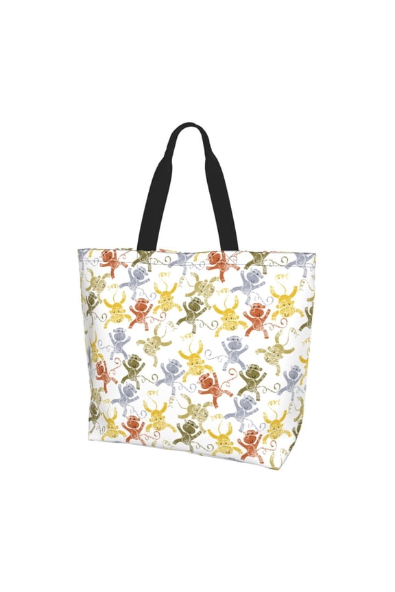 Cartoon Monkey Print Tote Bag,Zipper Tote Bag for Women,Tote Bag Inner Pocket Pattern Lightweight Daily Bag Book Bag