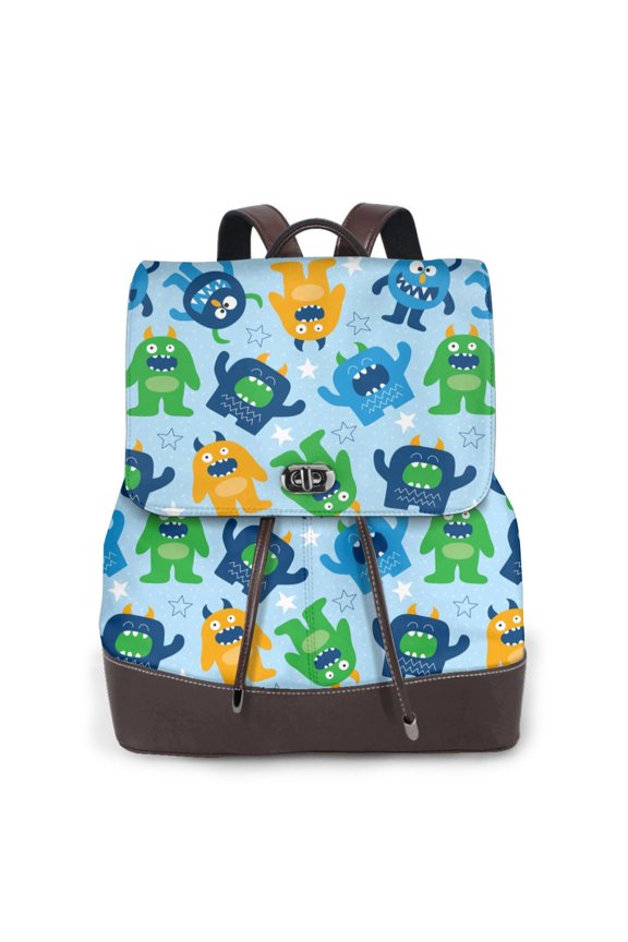 Cartoon Monster Print Leather Backpack Purse For Women Fashion Ladies Vintage Bags Casual College Travel Backpacks bag