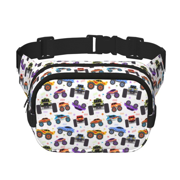 Kuqiui Cartoon Monster Trucks1 Print Fanny Packs for Women Cross Body Waist Bag Fashionable Fanny Pack Designer Workout Hiking Waist Pack Running Travel Gym