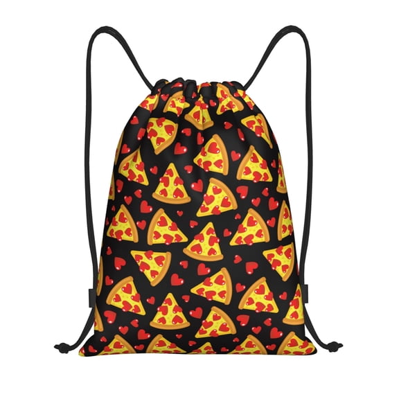 Kuqiui Cartoon Pizza Print Drawstring Backpack Drawstring Bags,Draw String Back Bag Drawstring Bags for Sports,Gym,Travel,Swimming,Beach