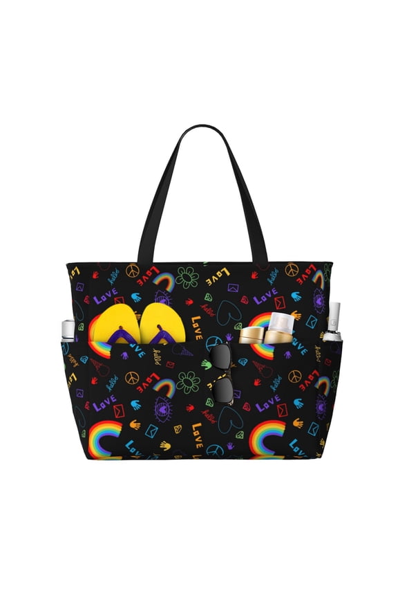 Cartoon Pride Lgbt Print Beach Pool Bags Tote for Women Ladies Large Gym Tote Carry On Bag for Weekender Travel Waterproof