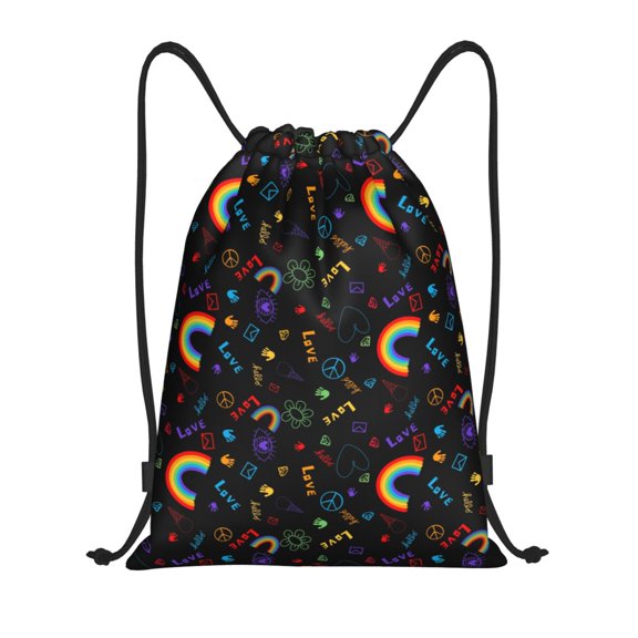 Kuqiui Cartoon Pride Lgbt Print Drawstring Backpack Drawstring Bags,Draw String Back Bag Drawstring Bags for Sports,Gym,Travel,Swimming,Beach