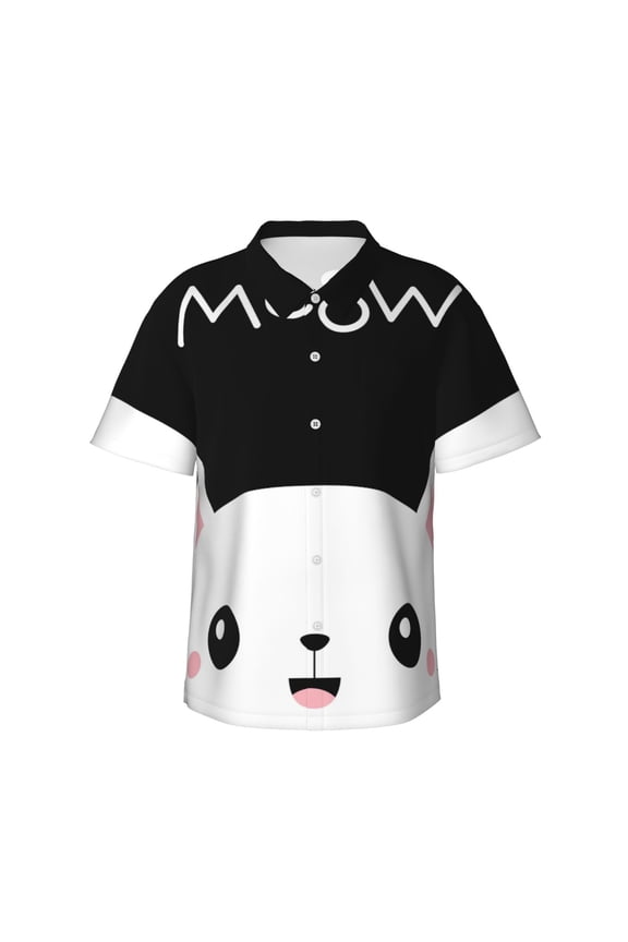Cat Meow Pattern Men's Casual Button-Down Shirts Hawaiian Shirt Short Sleeve-Medium