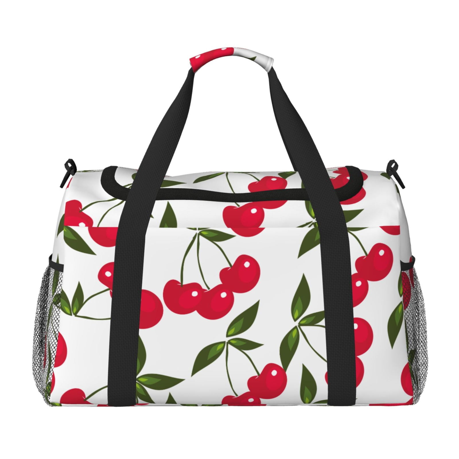 Kuqiui Cherry Print Foldable Travel Duffel Bag Tote Carry on Luggage Bag Personal item Sports Gym Bag Water Resistant Weekender Overnight Bags for Women and Men