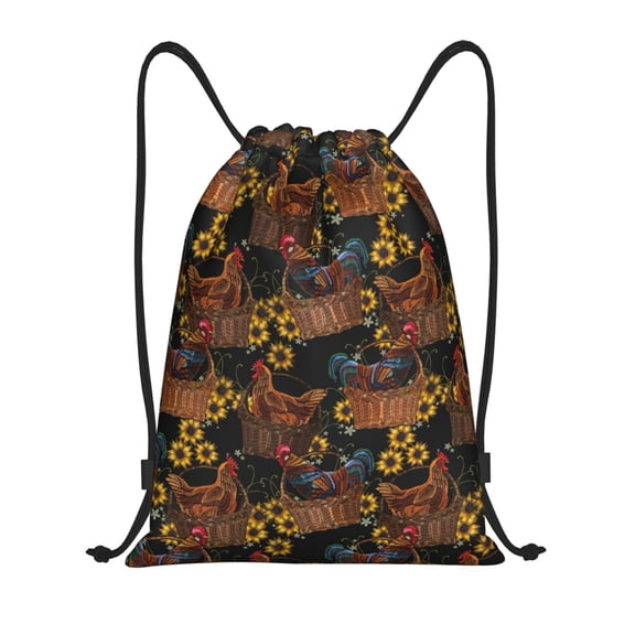 Kuqiui Chicken Rooster Print Drawstring Backpack Drawstring Bags,Draw String Back Bag Drawstring Bags for Sports,Gym,Travel,Swimming,Beach