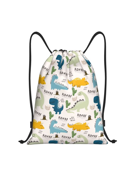 Childish Dinosaur Print Drawstring Backpack Drawstring Bags,Draw String Back Bag Drawstring Bags for Sports,Gym,Travel,Swimming,Beach
