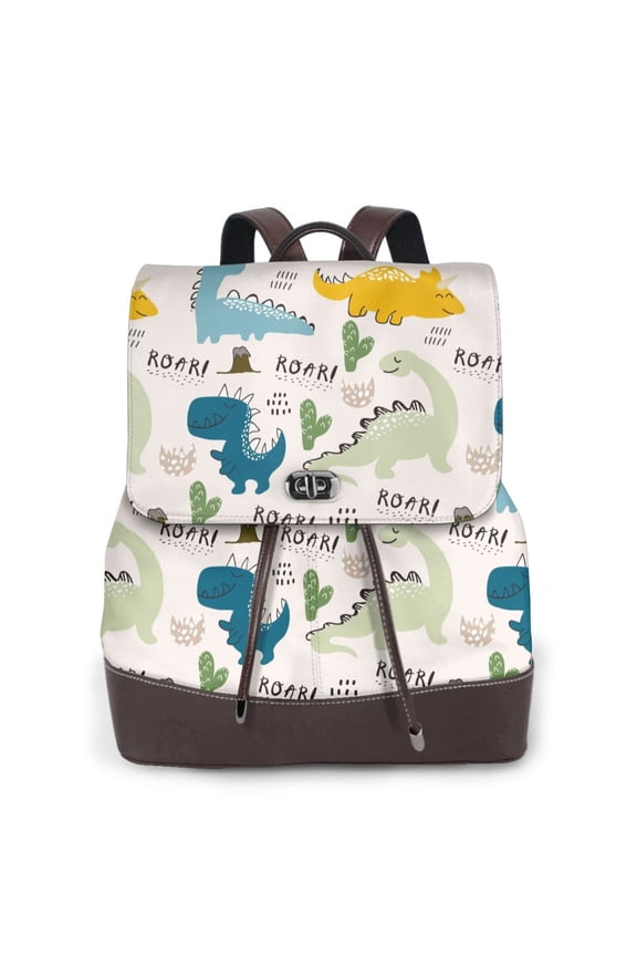 Childish Dinosaur Print Leather Backpack Purse For Women Fashion Ladies Vintage Bags Casual College Travel Backpacks bag