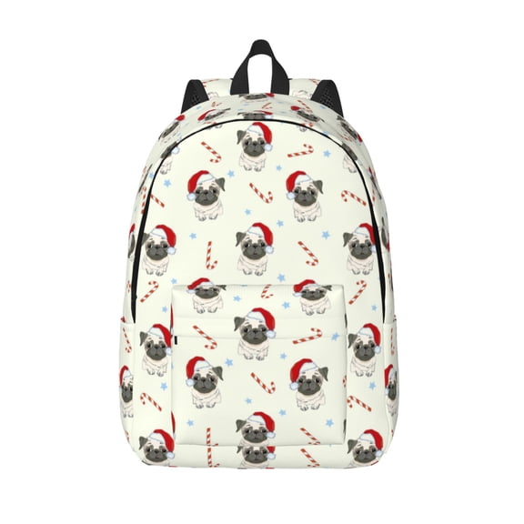 Kuqiui Christmas Pug Dog Print Canvas Travel Laptop Backpack for Men Women,Business Work Rucksack College School Computer Bag Fits 15.6 Inch Notebook